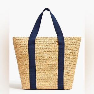 J. Crew Raffia Straw Structured Tote Bag, Antique Navy